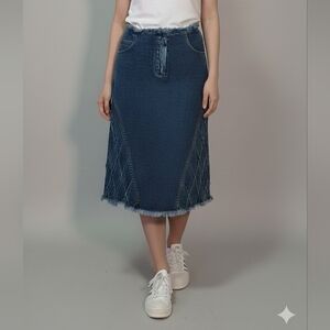 Kaity Women's Vintage Denim Lattice Pattern Midi Skirt Size 11/12 🐈